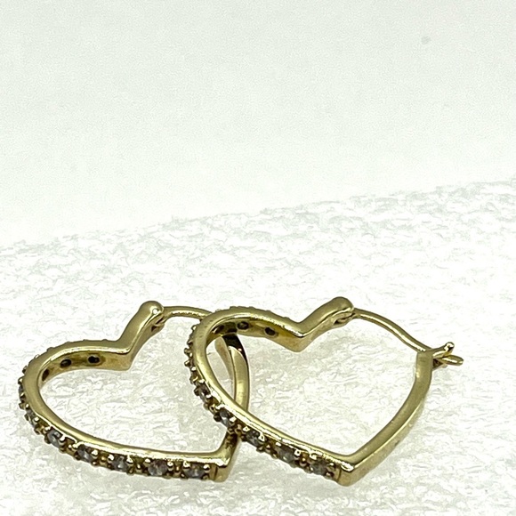 Heart Outline Earrings Gold Plated with Pave Rhinestones Pierced Earrings Love - Picture 1 of 9
